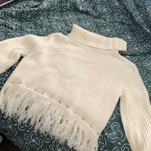 White fringe cropped sweater